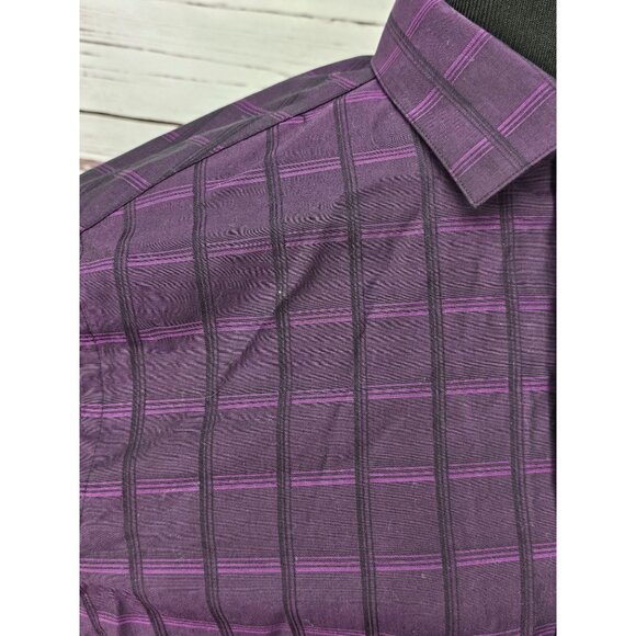 Kenneth Cole New York Slim Fit‎ Vintage Purple Plaid Long-Sleeve Button-Up Shirt - Picture 5 of 11